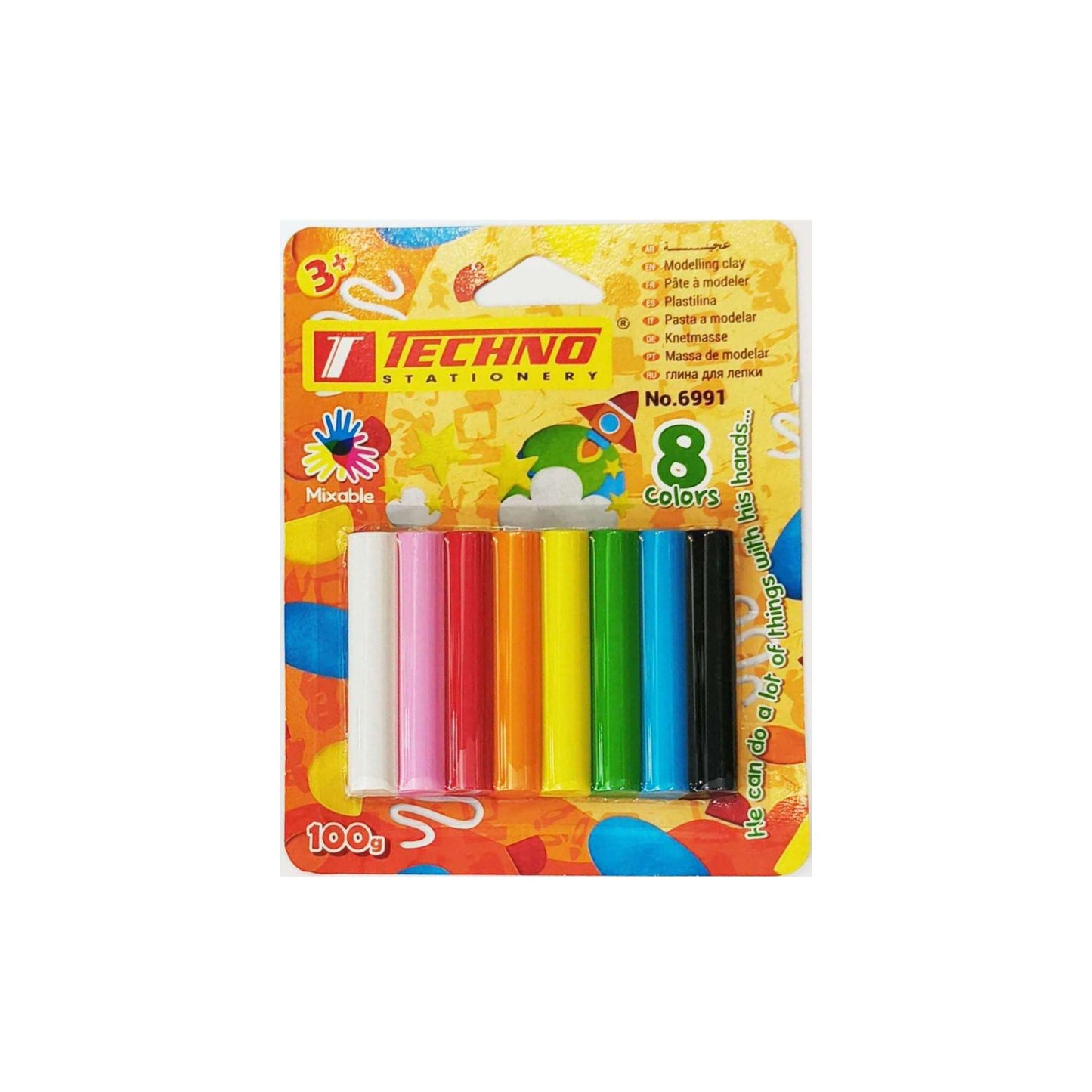 Techno Modelling Clay 8clrs 100g-6991