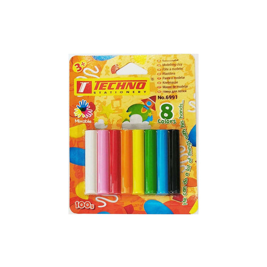 Techno Modelling Clay 8clrs 100g-6991