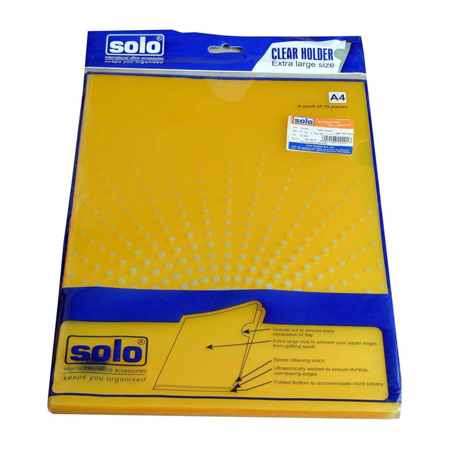 Solo L-Shape Folder (Pack of 10) - Yellow
