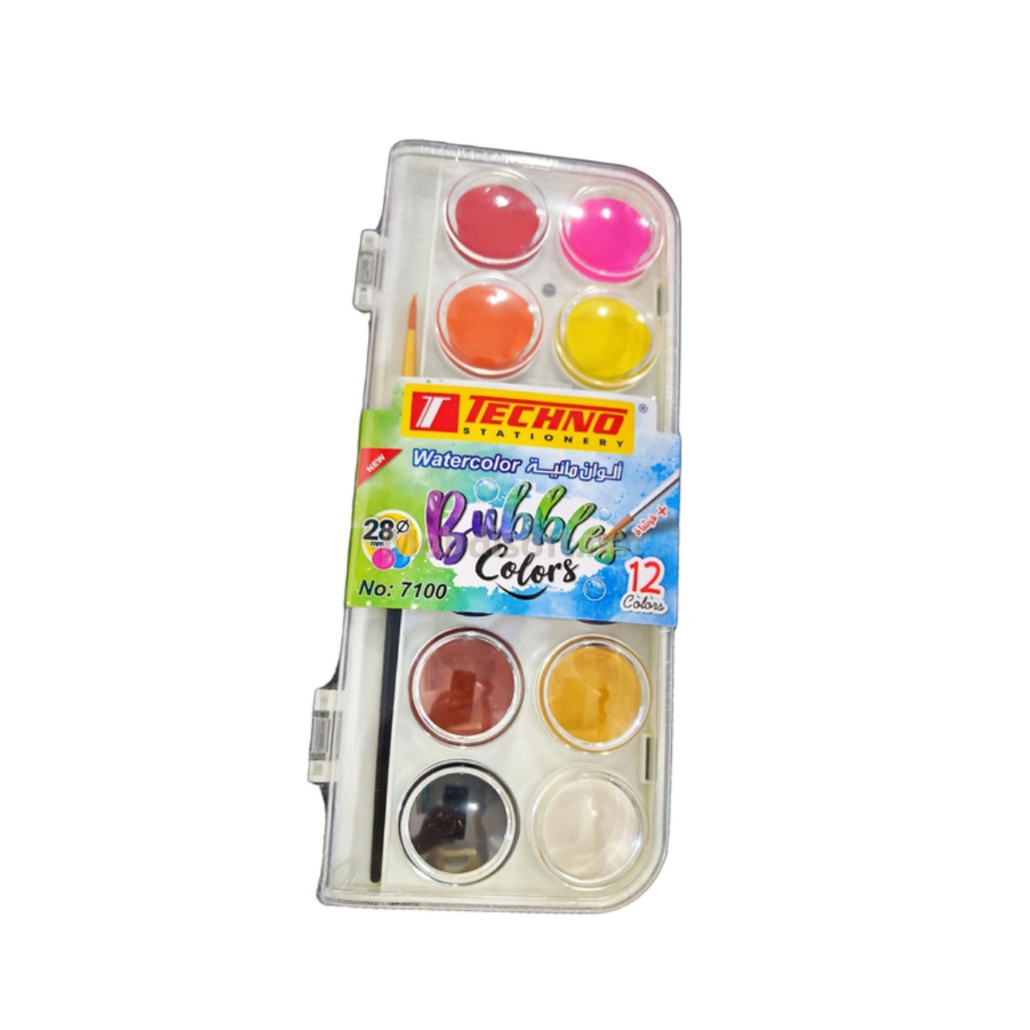 Techno Water Colour 28 mm 12 colour with brush (7100)