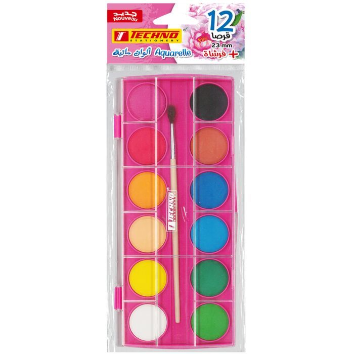 Techno Water Colour 23 mm 12 colour with brush (4406)