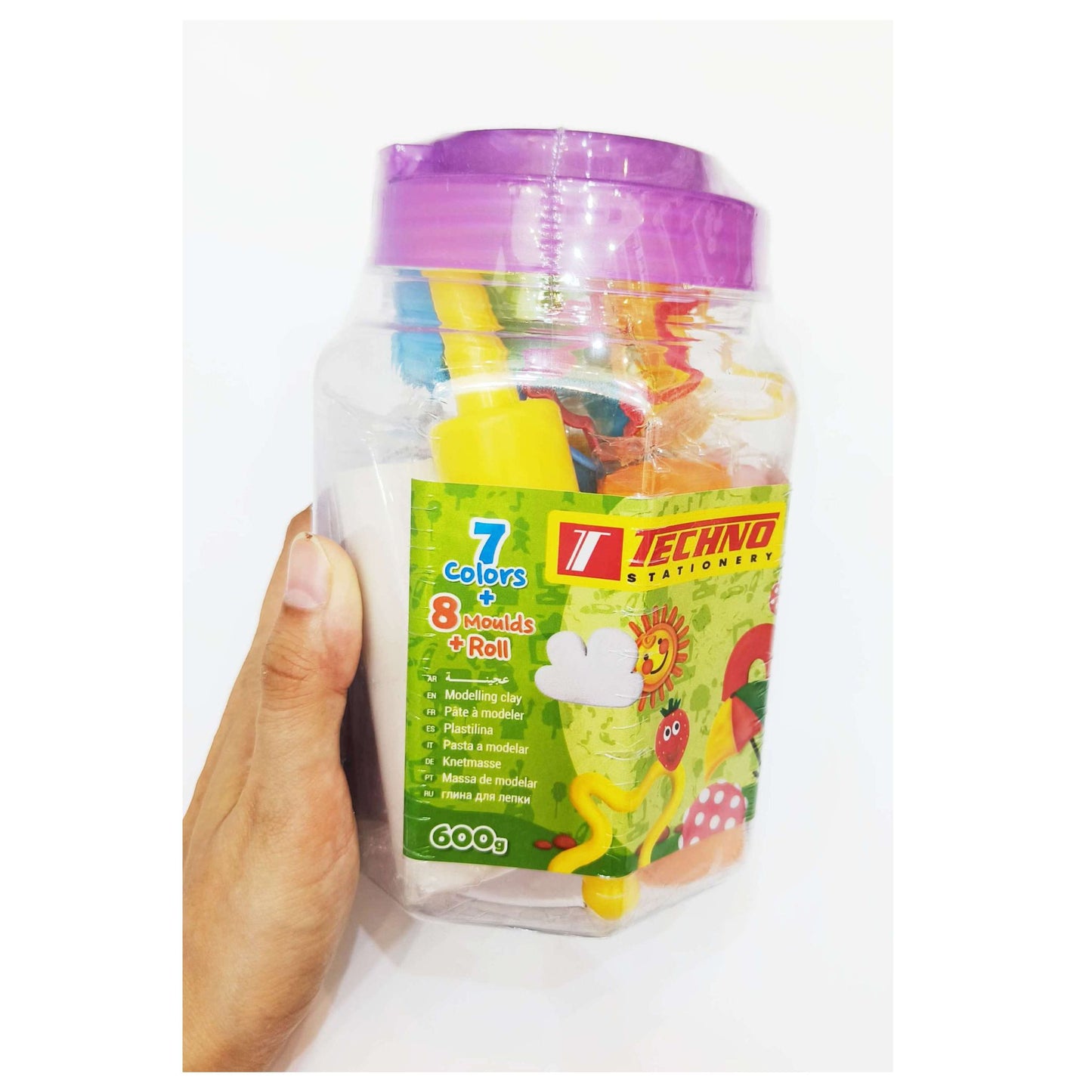 Techno Modelling Clay Bucket 8Moulds 7clr 600g 6995