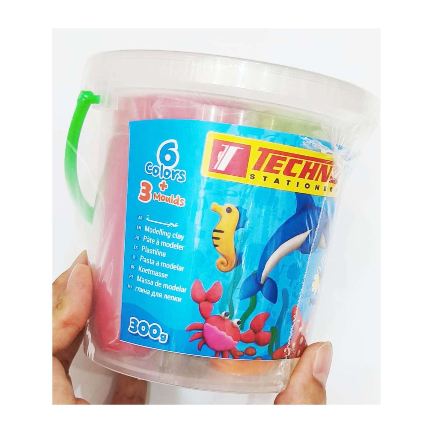 Techno Modelling Clay Bucket 3Moulds+6clrs 6994