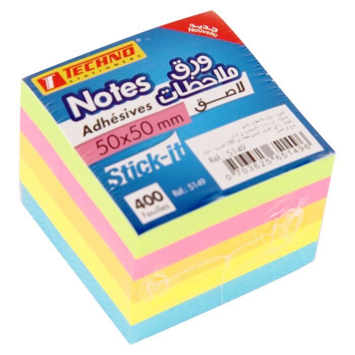 Techno Neon Sticky Notes 50x50mm 5 Colour (5149)
