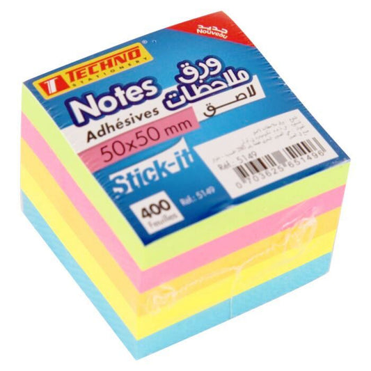 Techno Neon Sticky Notes 50x50mm 5 Colour (5149)