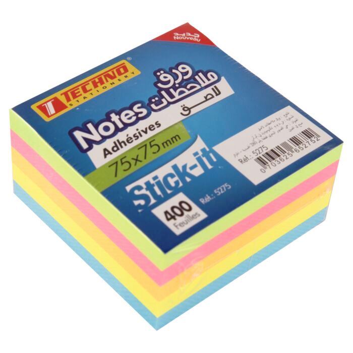 Techno Neon Sticky Notes 75x75mm 5 Colour (5275)