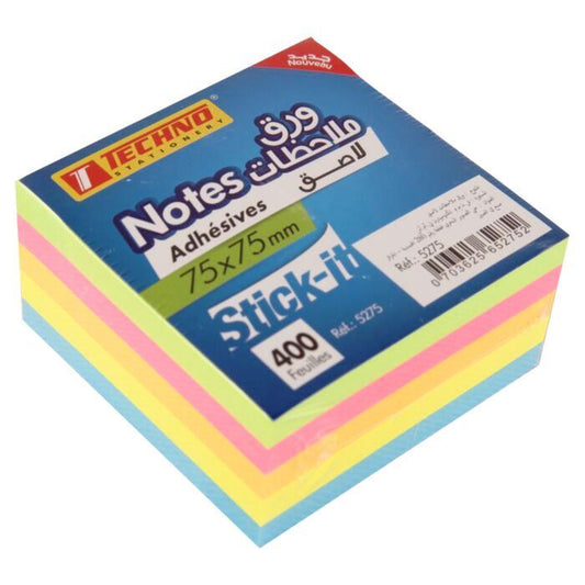 Techno Neon Sticky Notes 75x75mm 5 Colour (5275)